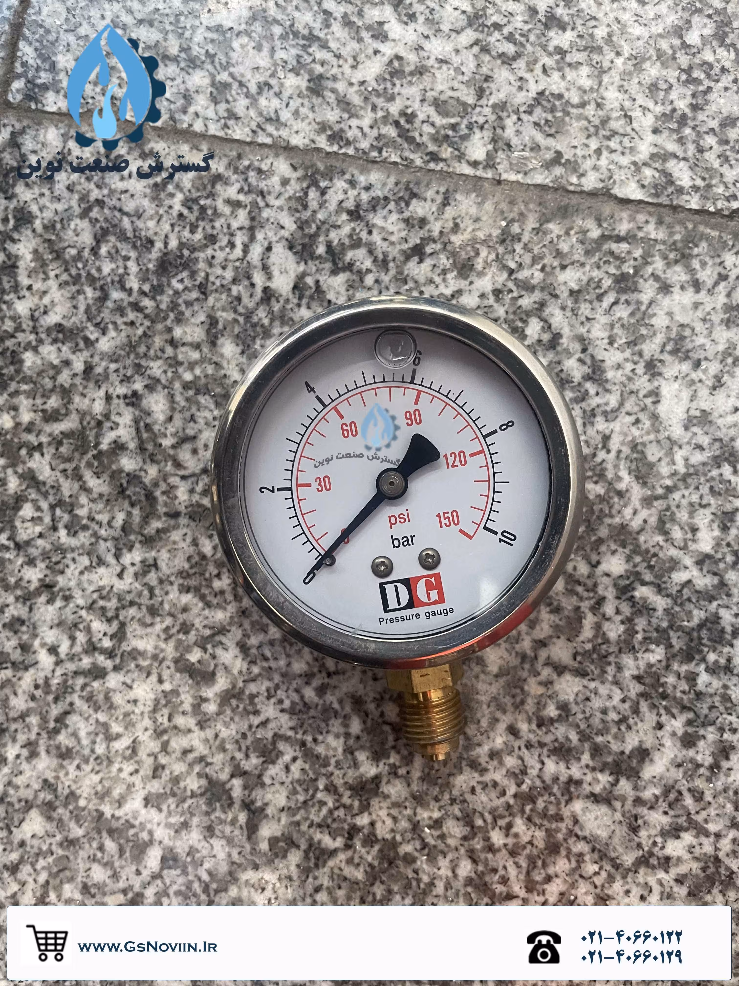 فشارسنج DG روغنی مدل 150psi/10bar با اتصال رزوه‌ای برنجی