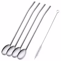 4 عدد قاشق نی   1 عدد برس تمیز کننده Drinking Straw Spoons وست مارک