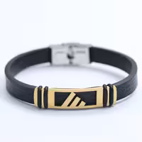 دستبند چرم و استیل طرح آدیداس طلایی 71520