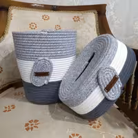 سطل و جادستمال کاغذی قیطان ترکیب طوسی تیره شیری و طوسی ابلغ 