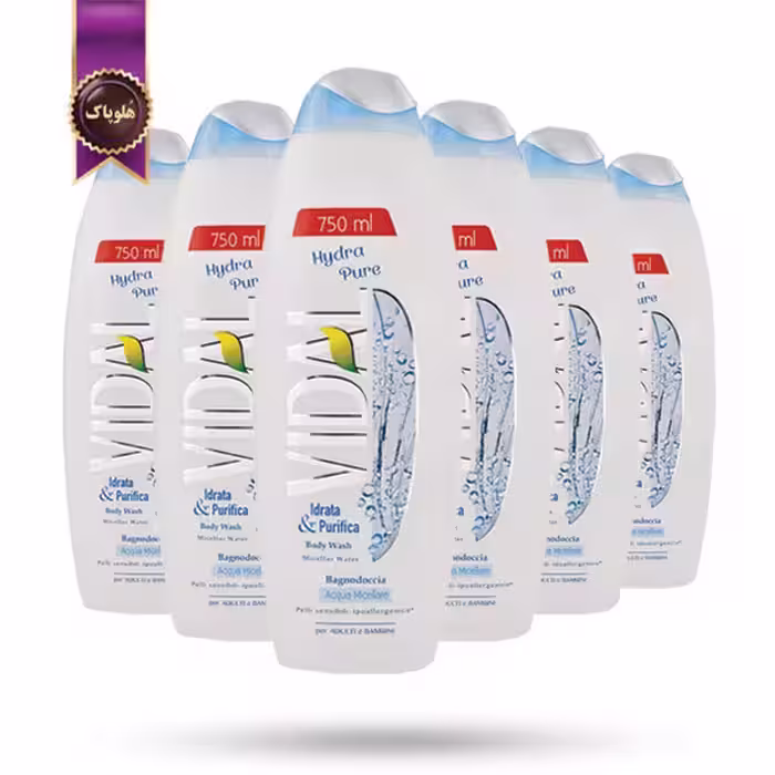 6 عدد شامپو بدن ژلی ویدال Vidal حاوی آب میسلار Micellar Water حجم 750 میلی لیتر (اورجینال)