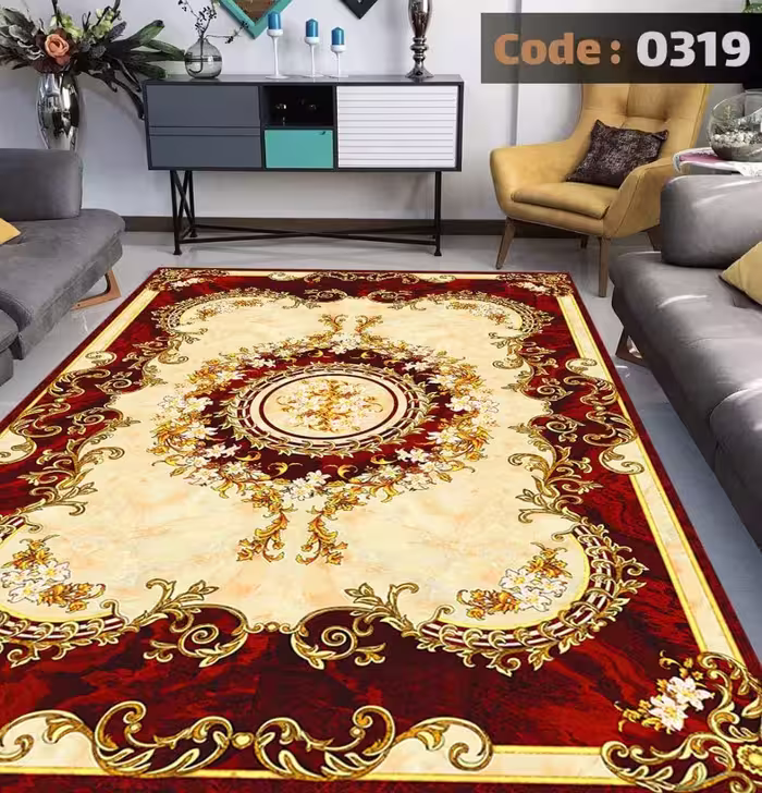 کاورفرش روفرشی دورکشدار گوشه لیفه ای کرم  قهوه ای کد 0319