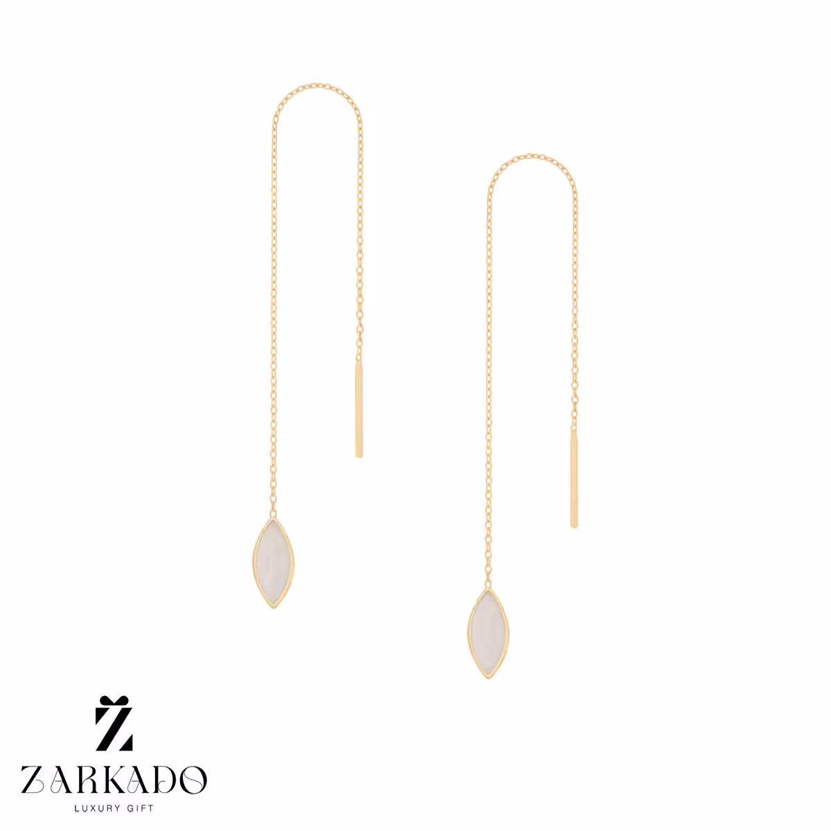گوشواره بخیه ای طلا طرح مارکیز میناکاری سفید اکلیلی کد E15084
