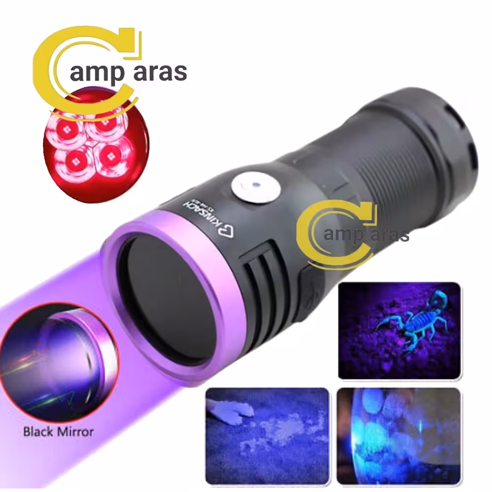 چراغ قوه یووی 4 لامپ کینساچ KINSACH KS-H4-4UV پاوربانکی اصل - کمپ آراس