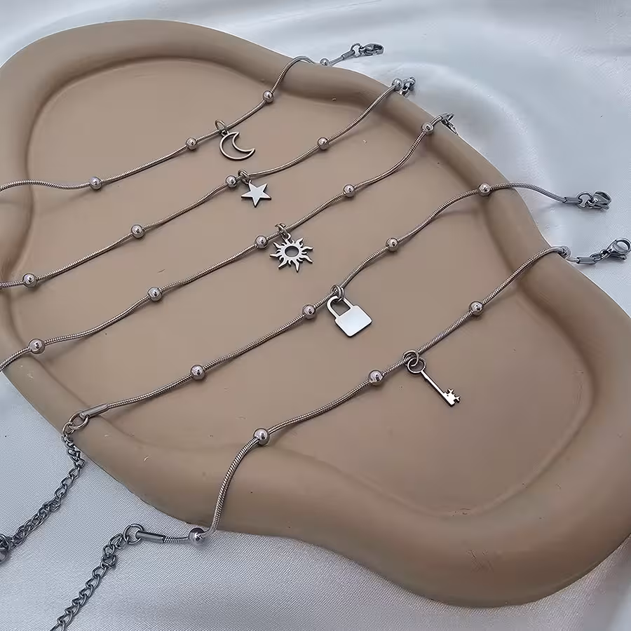 دست بند استیل خلخال ماری با پلاک