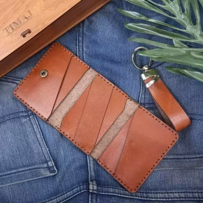 جاکارت چرم طبیعی گاو دست دوز مدل سه تکه