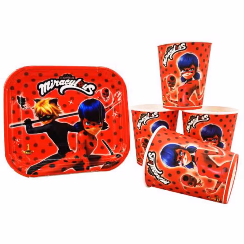 تم تولد لیوان و بشقاب تم دختر کفشدوزکی(پک 10عددی)