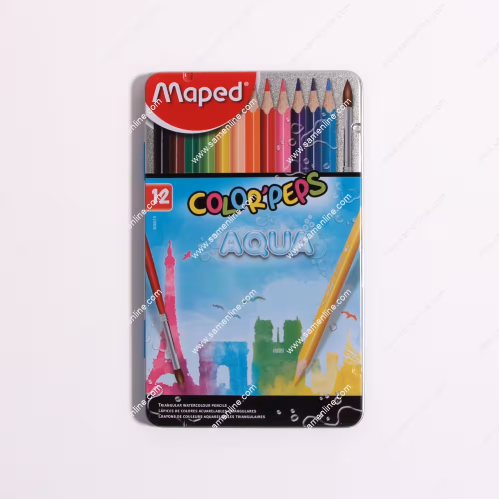مداد آبرنگی 12 رنگ مپد مدل COLOR PEPS جعبه فلزی