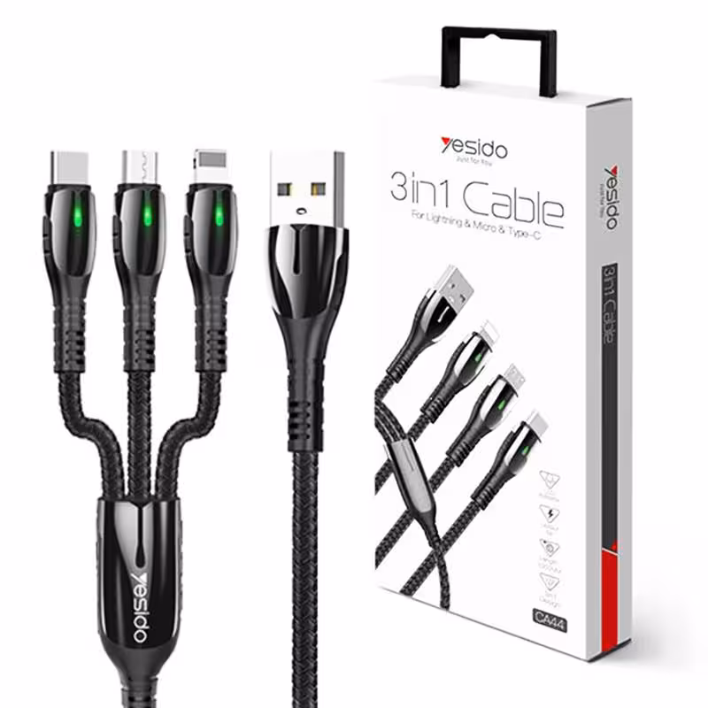 کابل 3 سر میکرو و تایپ سی و آیفون یسیدو مدل YESIDO CA44