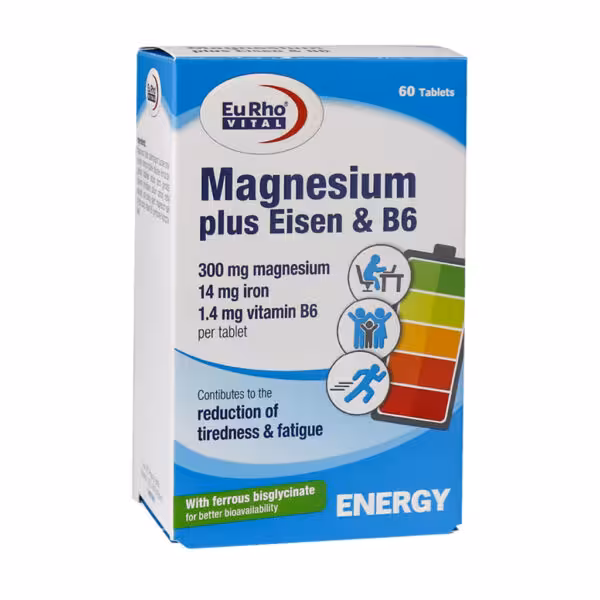 قرص منیزیم پلاس آیزن و ب6 یوروویتال EuRho Vital Magnesium plus Eisen & B6