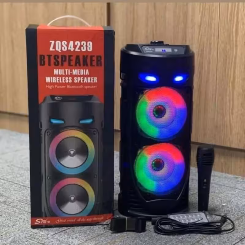اسپیکر بلوتوثی قابل حمل اسپیکر شارژی ZQS دوبل باند دارای ریموت کنترل راه دور میکروفون و رقص نور زیبا  با حجم صدای بالا