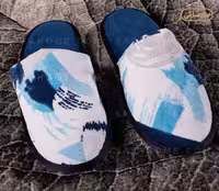 دمپایی حوله ای پودایران طرح براش آبی