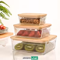 ظروف نگهدارنده لیمون مدل شیاردار درب چوبی کد221159 - 3عددی