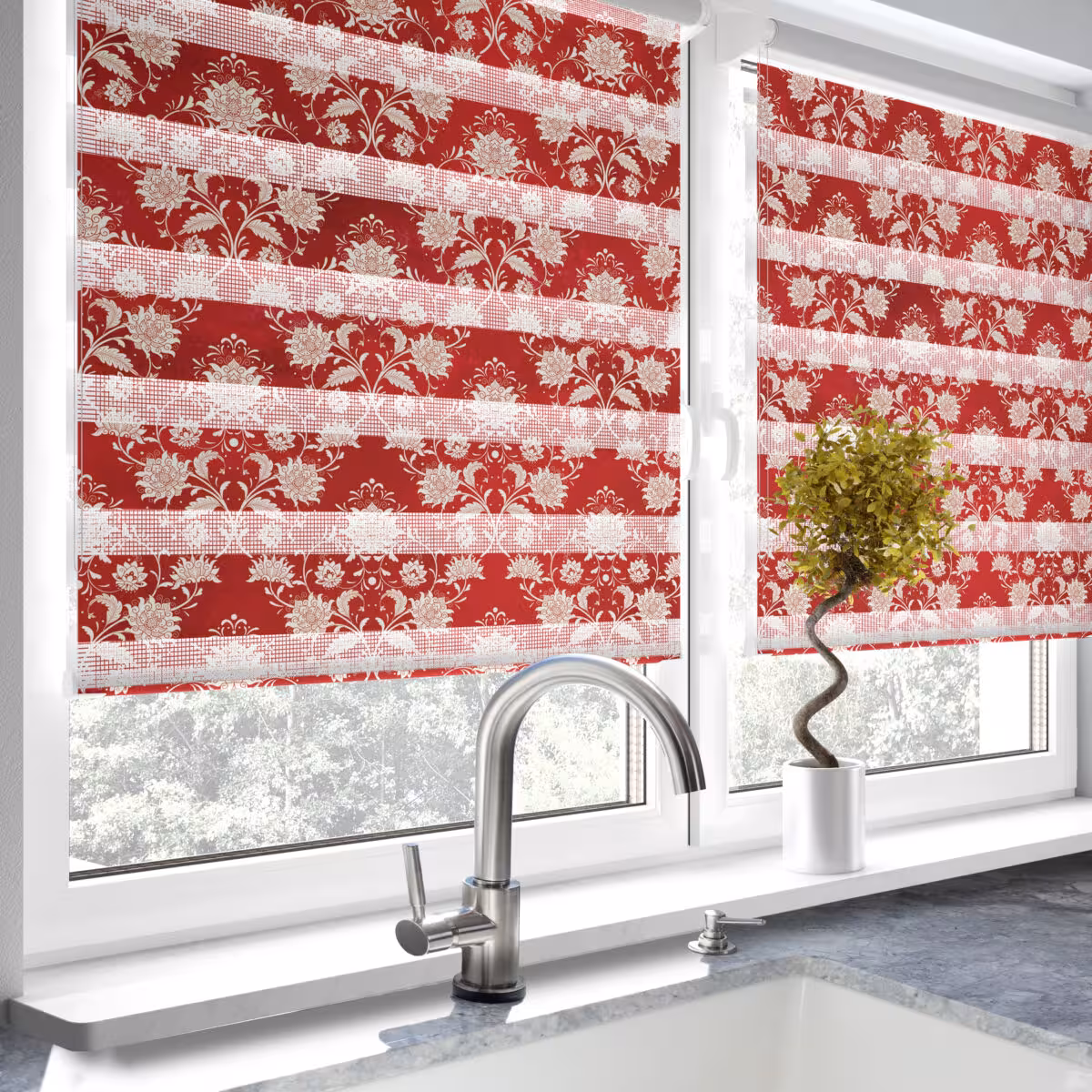 پرده زبرا طرح گل باد لرزان آشپزخانه کد 1726