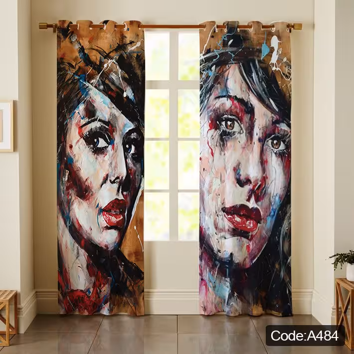 پرده پانچی مخمل چاپی دخترانه کد 484