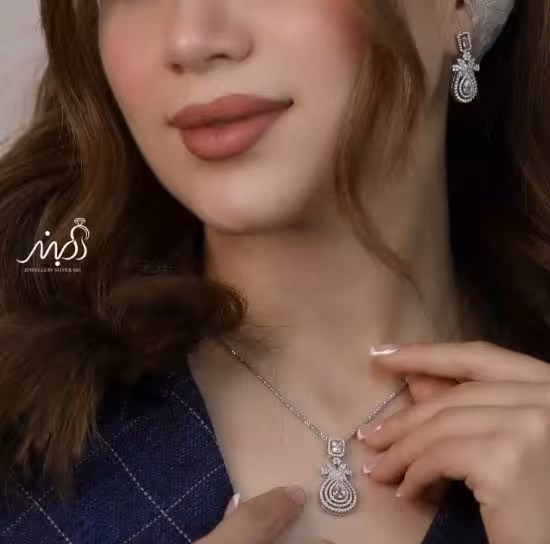 💍نیم ست جواهری لاکچری خاص و زيبا نقره عیار 925 (آويز و گوشواره )(N_4379)‌‌‌‌‌‌ ‌