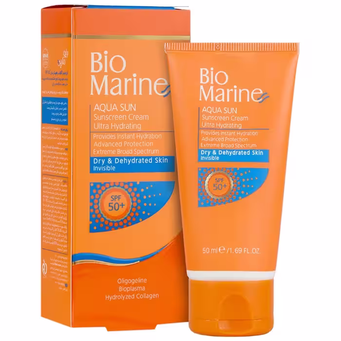 کرم ضدآفتاب رطوبت رسان بایومارین 50 میل با SPF 50 مناسب پوست خشک تا نرمال