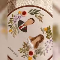 دیوارکوب عروس و داماد یادبود سالگرد ازدواج یا عقد گلدوزی شده با دست کد 093