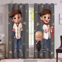 خرید پرده پانچی پسرانه طرح بچه رئیس و تیم