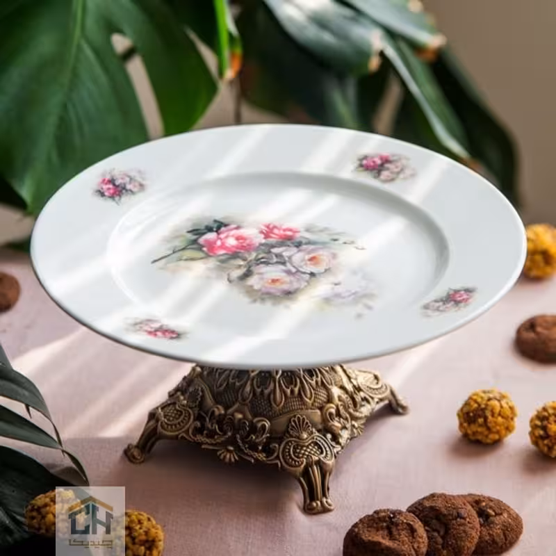 دیس چینی گرد پایه دار گل دار مدل 1164