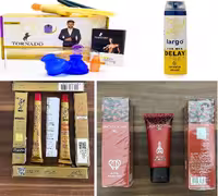 پکیج تاخیری و حجم دهنده و سفت کننده ( کرم فوق تاخیری گلدن اروس اصل انگلستان   ژل تیتان قرمز روسی اصل  اسپری تاخیری لارگو )   بادکش تورنادو درجه 1