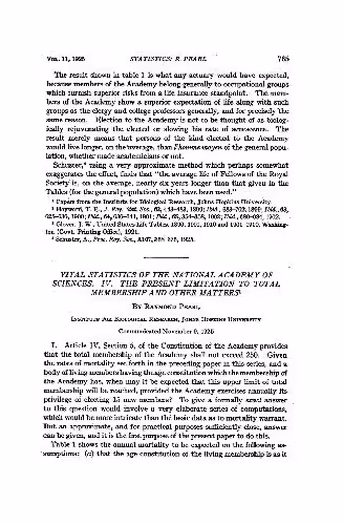خرید و دانلود نسخه کامل کتاب Vital Statistics of the National Academy of Sciences IV. The Present Limitation to Total Membership and Other Matters