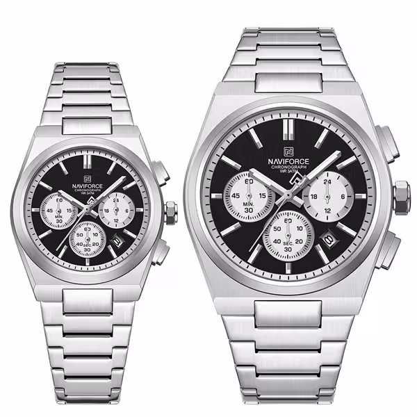 ساعت مچی نیوی فورس اورجینال ست نقره ای مشکی Naviforce NF8048 (سه موتوره)