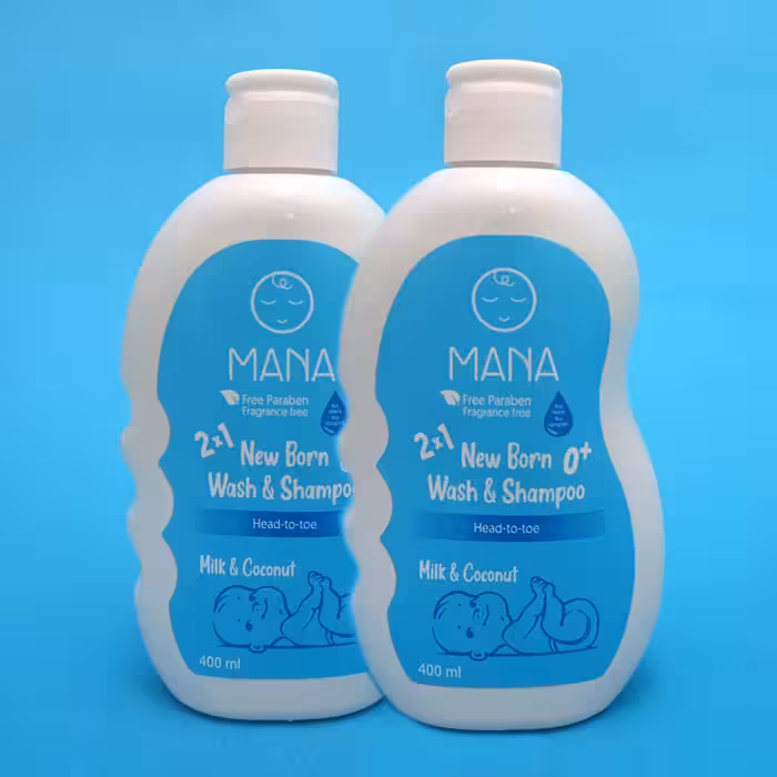   شامپو سر و بدن بچه مانا مدل پروتئین شیر روغن نارگیل حجم 800 میلی لیتر مجموعه دو عددی