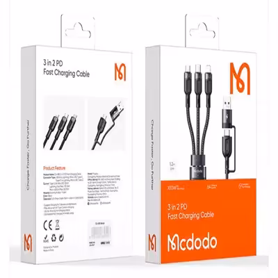 کابل تبدیل USB/USB-C به MicoUSB/ USB-C / لایتنیگ مک دودو مدل CA-8800 100W PD طول 1.2 متر