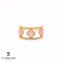 انگشتر طلا طرح ونکلیف سه گل صورتی - زرکادو