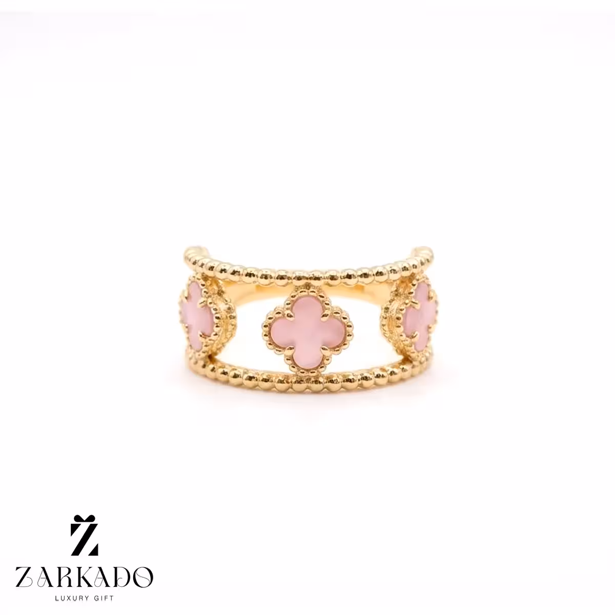 انگشتر طلا طرح ونکلیف سه گل صورتی - زرکادو