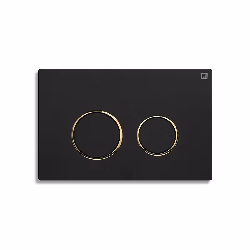 کلید فلاش تانک ایران مدل گرد مشکی با رینگ طلایی کد 17