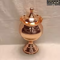 قندان مسی چکشی گرد تک پایه خمره ای در دار مدل صبا