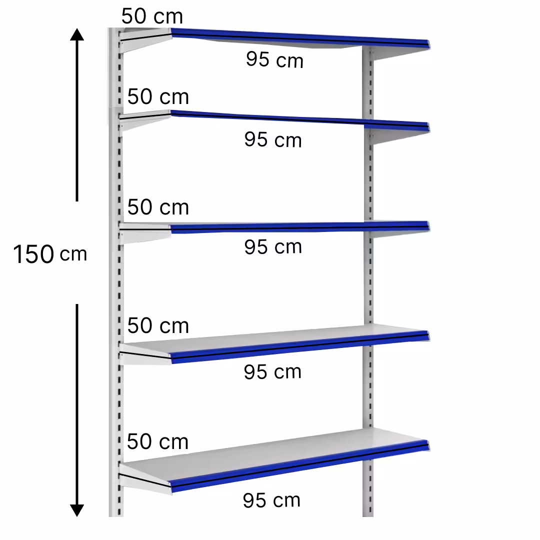 خرید و قیمت قفسه هایپری دیواری 5 طبقه 50x95 ارتفاع 150 - قفسه‌بندی وکیلی