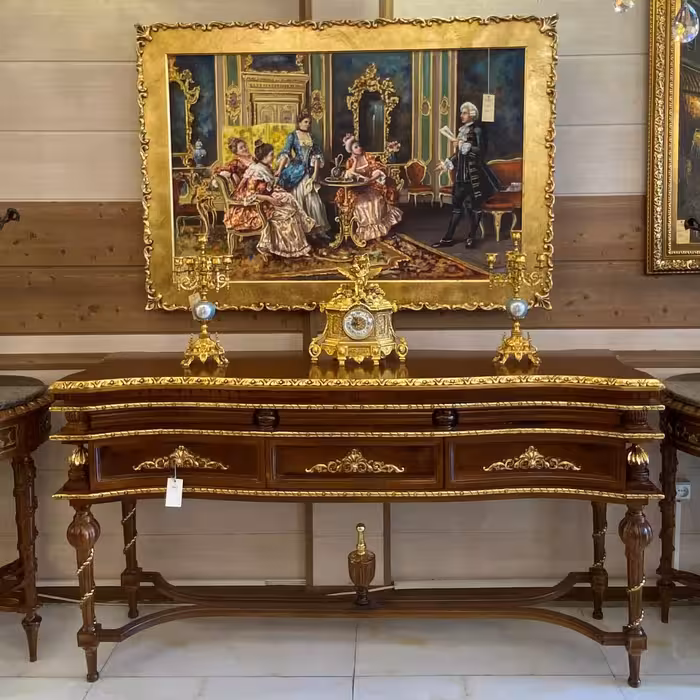 میز کنسول جدید چوبی قهوه ای و طلایی