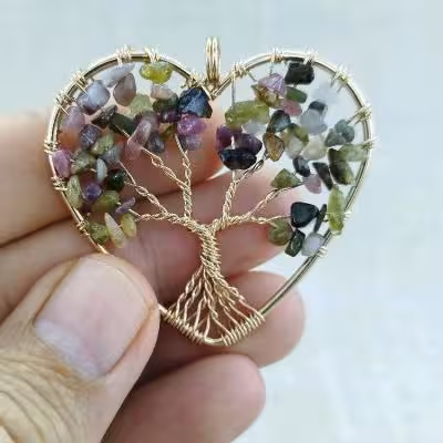 آویز درخت زندگی با سنگ تورمالین رنگی اصل