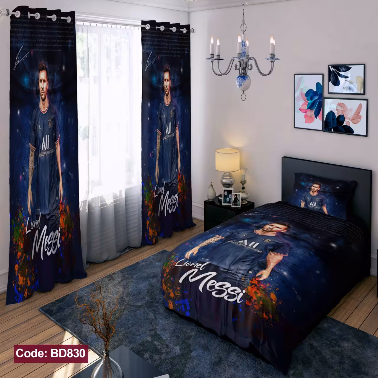 پرده پانچی مخمل چاپی پسرانه کد 830