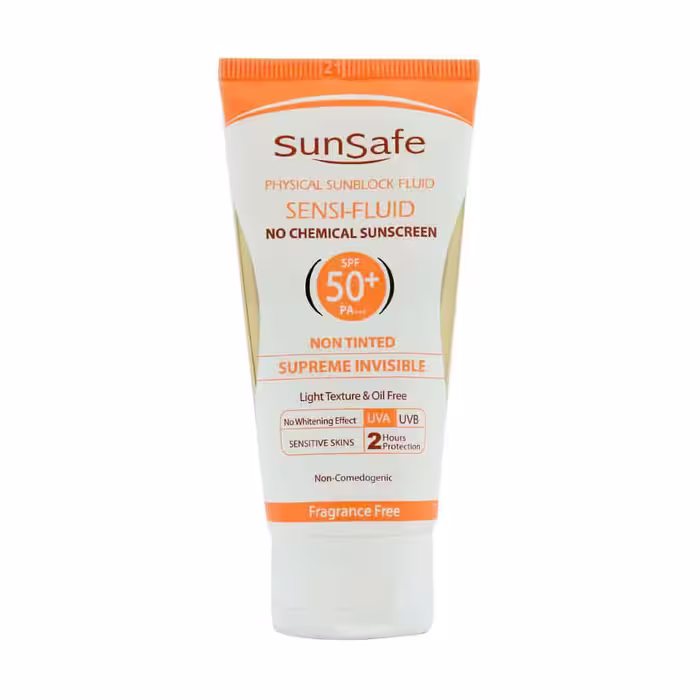 فلوئید ضد آفتاب فیزیکال سان سیف SPF50 مناسب پوست ‌های حساس 50 میلی لیتر | Sun Safe Physical Sunblock Fluid SPF50