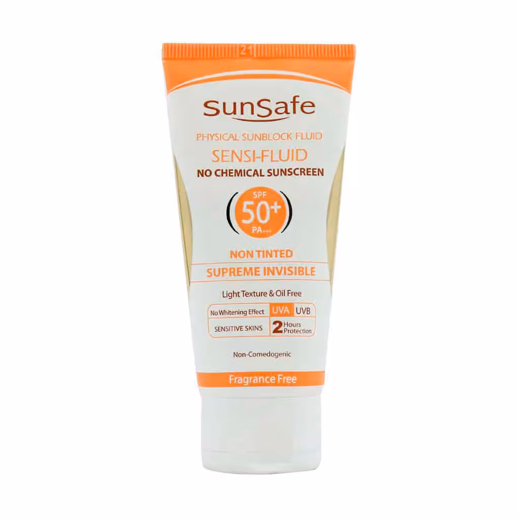 فلوئید ضد آفتاب فیزیکال سان سیف SPF50 مناسب پوست های حساس 50 میلی لیتر | Sun Safe Physical Sunblock Fluid SPF50