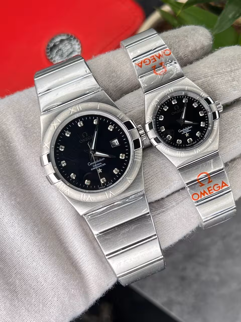 ساعت مچی مردانه و زنانه امگا کانسلیشن OMEGA Canstllation نقره ای صفحه مشکی اندیکس نگین