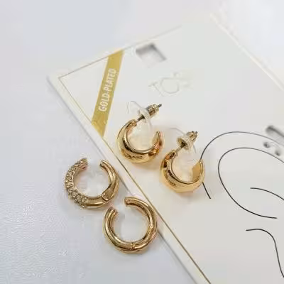 پک گوشواره و دو عدد ایرکاف با آبکاری طلا ، بدون نیاز به سوراخ کردن گوش