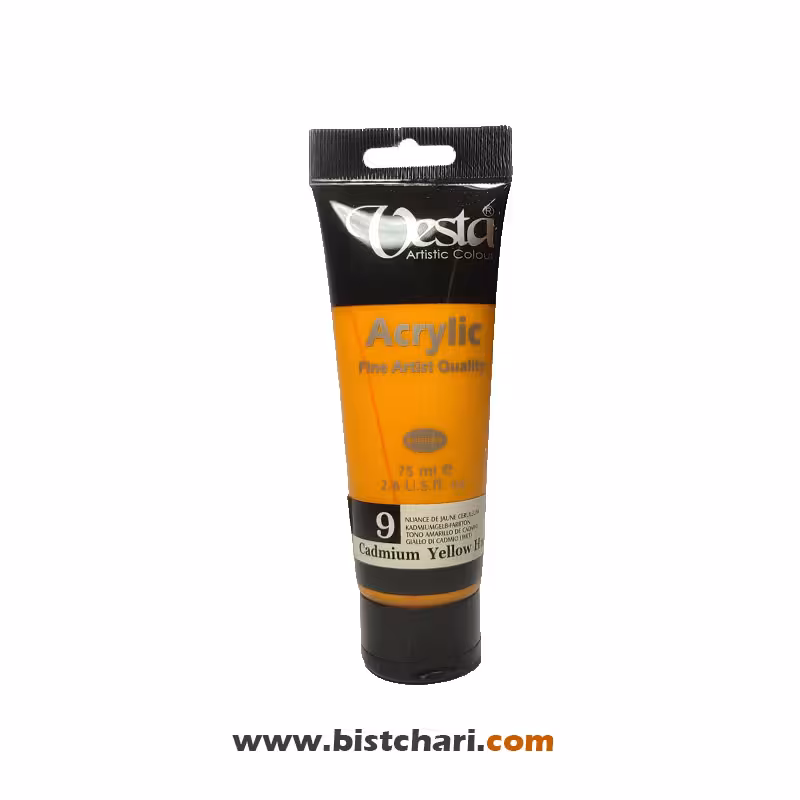 رنگ اکریلیک Cadmium yellow hue کد 9 حجم 75 ml برند وستا Vesta