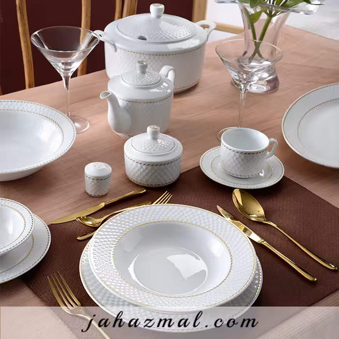 سرویس چینی زرین طرح میلانو سفید 102 پارچه