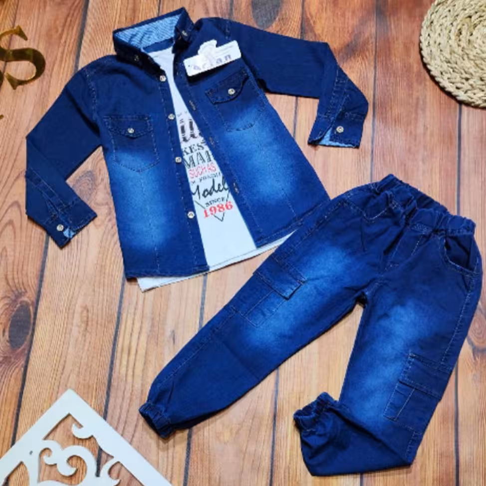 سه تیکه جین آبی اسپرت