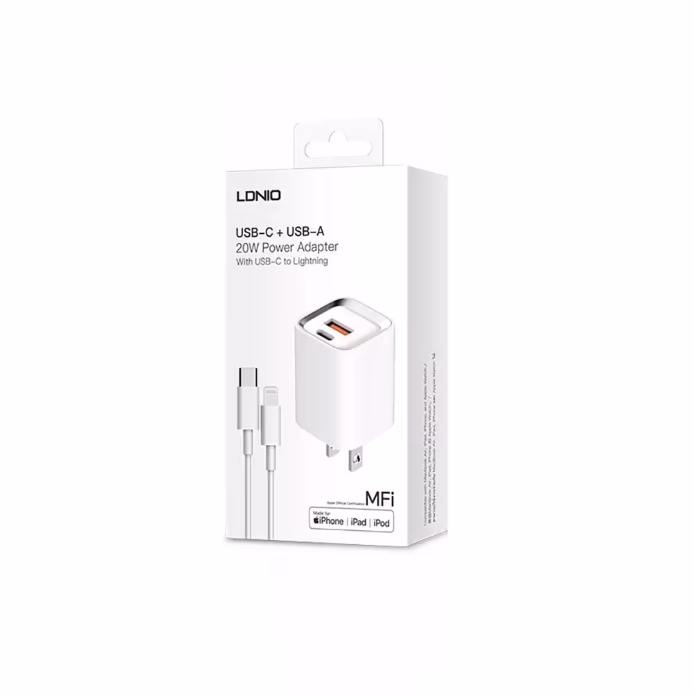 شارژر دیواری 20 وات الدینیو مدل A2318M MFI به همراه کابل لایتنینگ