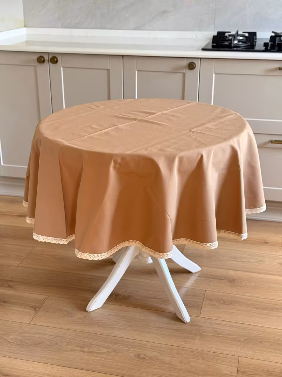 رومیزی گرد پارچه ای- داک رنگ قهوه ای پاییزی