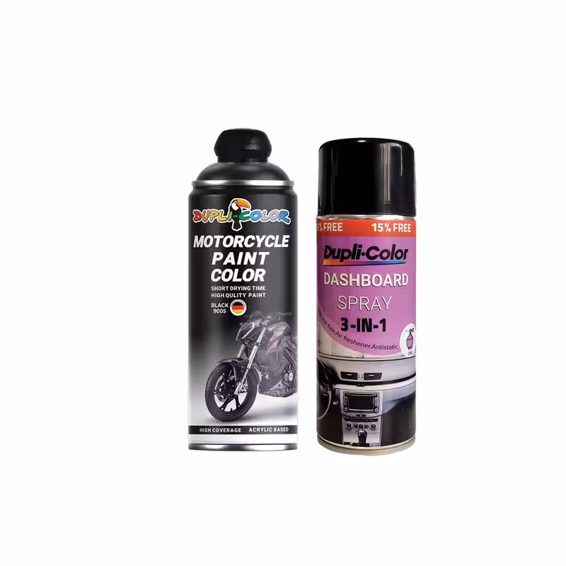 اسپری پولیش و خوشبو کننده داشبورد و اسپری رنگ موتور سیکلت مشکی دوپلی کالر مدل 9005 حجم 400 میلی لیتر مجموعه 2 عددی
