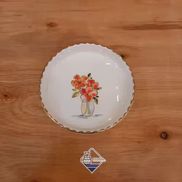 دیس گرد کوچک لبه دار طلا طرح گل و پرنده طرح پنج