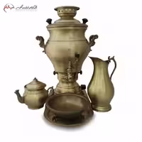 سرویس سماور گازی برنجی کد 113 طرح ترنج رنگ آنتیک