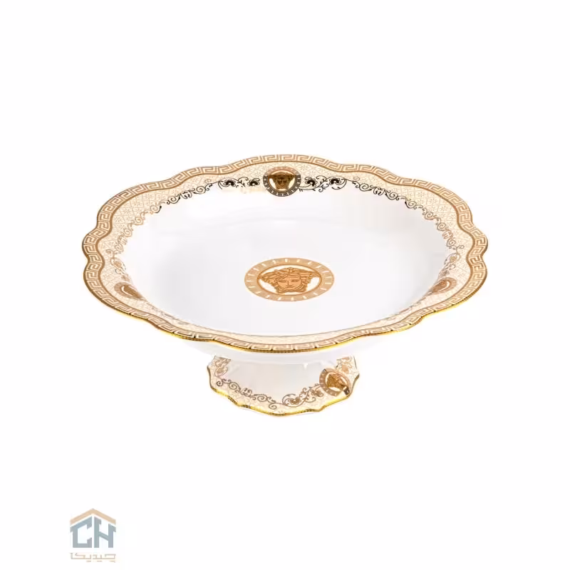 شیرینی خوری سرامیکی گرد گلدکیش طرح Versace مدل GK791813